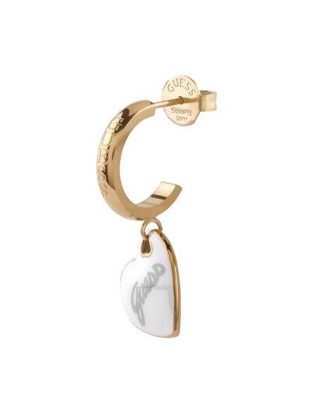Guess Vintage złote kolczyki wiszące serca białe JUBE05151JW