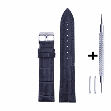 Granatowy pasek przedłużany 24 mm skórzany XL DILOY 379EA.24.05 + GRATIS dwa teleskopy i narzędzie