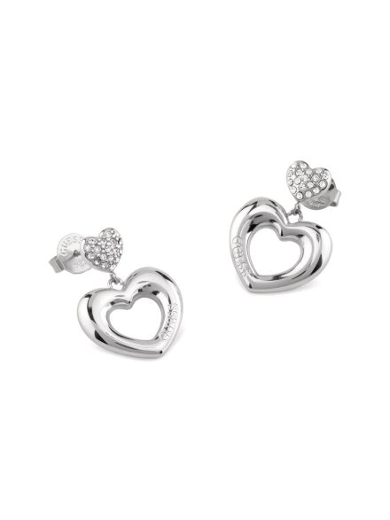 Guess CRAZY IN LOVE srebrne kolczyki serduszka JUBE05209JW
