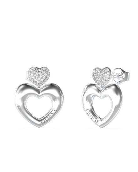 Guess CRAZY IN LOVE srebrne kolczyki serduszka JUBE05209JW