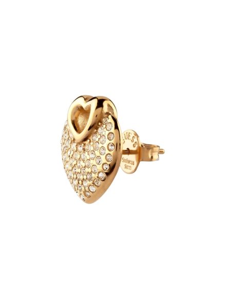 Guess CRAZY IN LOVE złote kolczyki serca z kryształami JUBE05213JW
