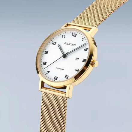 Bering Titanium złoty klasyczny zegarek damski 18634-334 z datownikiem