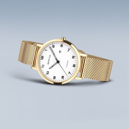 Bering Titanium złoty klasyczny zegarek damski 18634-334 z datownikiem