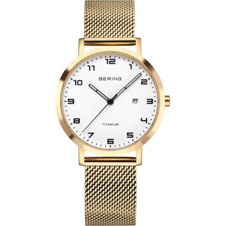 Bering Titanium złoty klasyczny zegarek damski 18634-334 z datownikiem