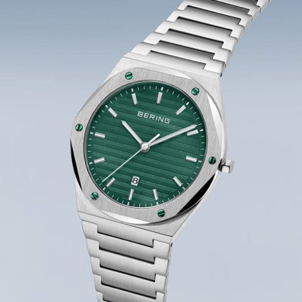 Zegarek Bering Classic 19742-708 męski srebrny z zieloną tarczą