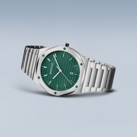 Zegarek Bering Classic 19742-708 męski srebrny z zieloną tarczą
