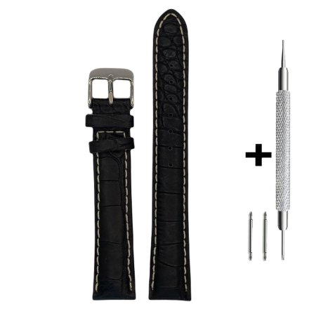 Czarny pasek 18 mm skórzany XL CHERMOND A102 + GRATIS dwa teleskopy i narzędzie