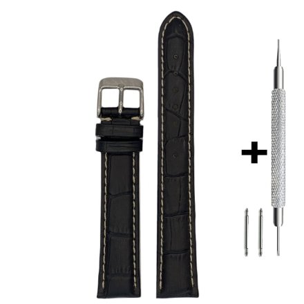 Czarny pasek 24 mm skórzany XL CHERMOND A110L + GRATIS dwa teleskopy i narzędzie