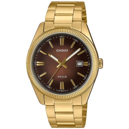 Zegarek Casio Classic złoty klasyczny z brązową tarczą na bransolecie MTP-1302PGC-5AVEF