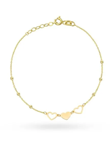 Bransoletka złota złote serca i diamentowane kulki  • Złoto 585 0.91 g