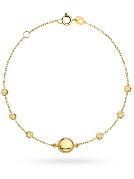 Bransoletka złota z kółkiem i diamentowanymi kulkami • Złoto 585 0.88 g