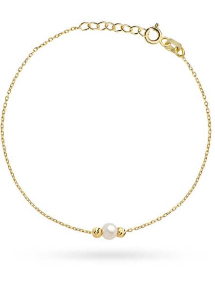Bransoletka złota z perłą i diamentowanymi kulkami • Złoto 585 0.67 g