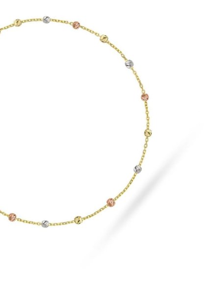 Bransoletka złota z diamentowanymi kulkami w trzech kolorach złota • Złoto 585 0.86 g