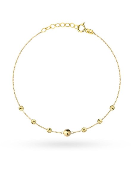 Bransoletka złota z centralną gładką kulką i diamentowanymi kuleczkami • Złoto 585 0.78 g