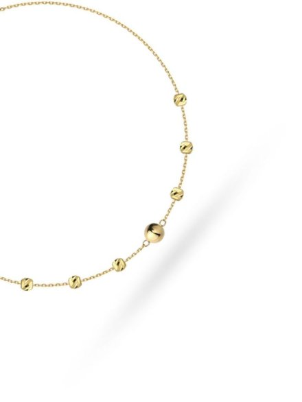 Bransoletka złota z centralną gładką kulką i diamentowanymi kuleczkami • Złoto 585 0.80 g