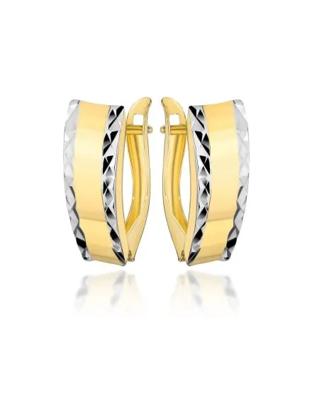 Kolczyki złote z diamentowanymi brzegami i gładkim środkiem • Złoto 585 1.27 g