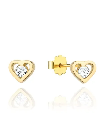 Kolczyki złote serduszka z kamyczkiem w środku na sztyfcie • Złoto 585 0.66 g