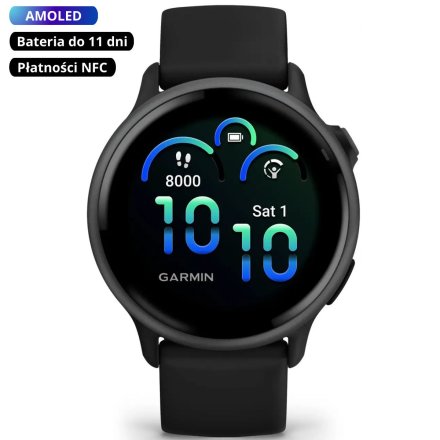 Garmin Vivoactive 6 Slate Black czarny smartwatch AMOLED z GPS i muzyką 010-02985-00