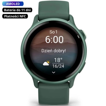 Garmin Vivoactive 6 Metallic Jasper zielony smartwatch AMOLED z GPS i muzyką 010-02985-02