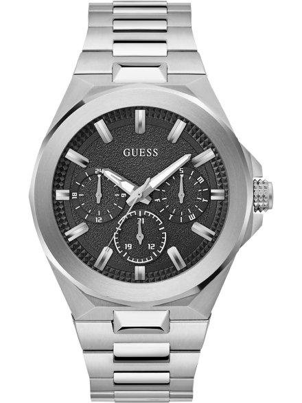 Guess Dashboard GW0798G1 zegarek męski srebrny czarna tarcza