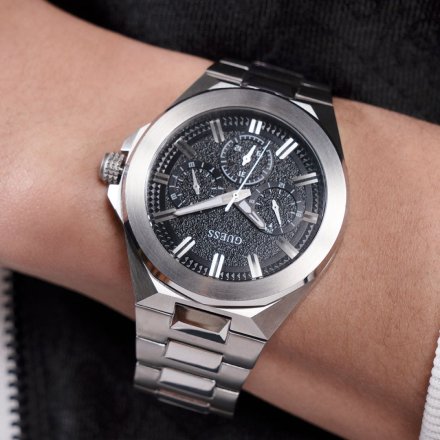 Guess Dashboard GW0798G1 zegarek męski srebrny czarna tarcza