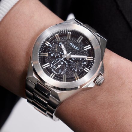 Guess Dashboard GW0798G1 zegarek męski srebrny czarna tarcza