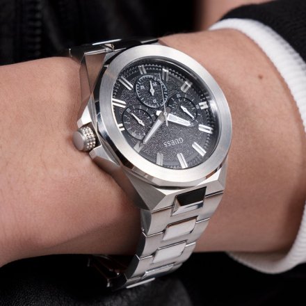 Guess Dashboard GW0798G1 zegarek męski srebrny czarna tarcza