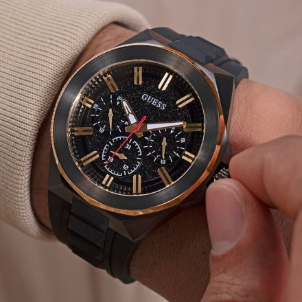 Guess Dashboard GW0799G1 zegarek męski czarno-złoty z paskiem