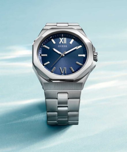 Guess Emperor GW0849G1 srebrny zegarek męski granatowa tarcza