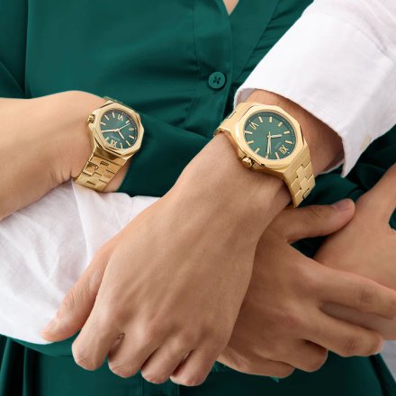Guess Emperor GW0849G2 złoty zegarek męski zielona tarcza