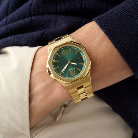Guess Emperor GW0849G2 złoty zegarek męski zielona tarcza