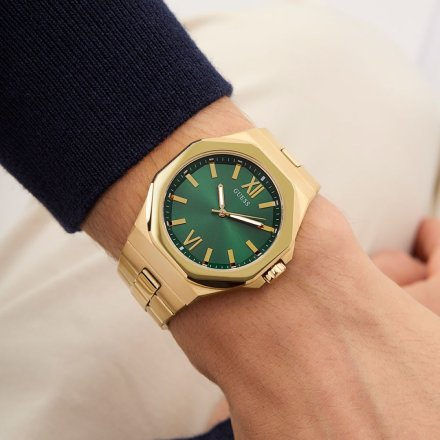 Guess Emperor GW0849G2 złoty zegarek męski zielona tarcza