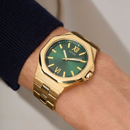 Guess Emperor GW0849G2 złoty zegarek męski zielona tarcza