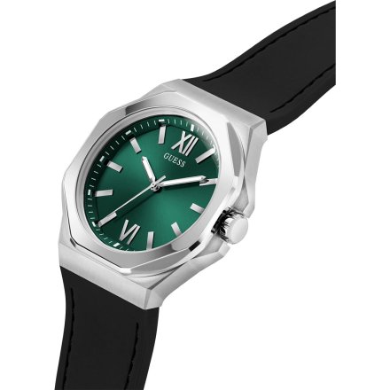 Guess Emperor GW0850G1 srebrny zegarek męski na pasku zielona tarcza