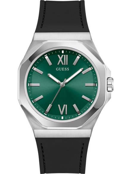Guess Emperor GW0850G1 srebrny zegarek męski na pasku zielona tarcza