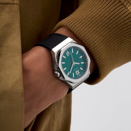 Guess Emperor GW0850G1 srebrny zegarek męski na pasku zielona tarcza