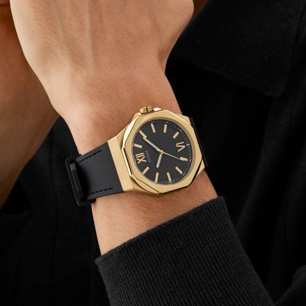 Guess Emperor GW0850G2 złoty zegarek męski na czarnym pasku