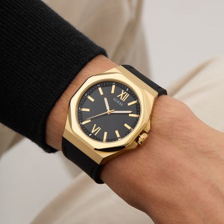 Guess Emperor GW0850G2 złoty zegarek męski na czarnym pasku