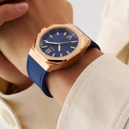 Guess Emperor GW0850G3 różowozłoty zegarek męski na granatowym pasku