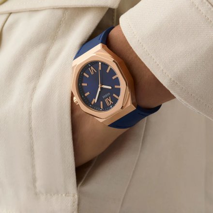Guess Emperor GW0850G3 różowozłoty zegarek męski na granatowym pasku