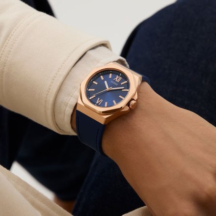 Guess Emperor GW0850G3 różowozłoty zegarek męski na granatowym pasku