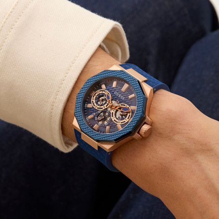 Guess Indy GW0853G3 różowozłoty zegarek męski na granatowym pasku