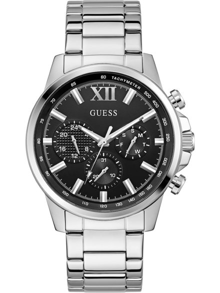 Guess Walker GW0900G1 srebrny zegarek męski czarna tarcza