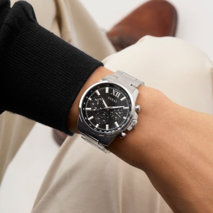 Guess Walker GW0900G1 srebrny zegarek męski czarna tarcza