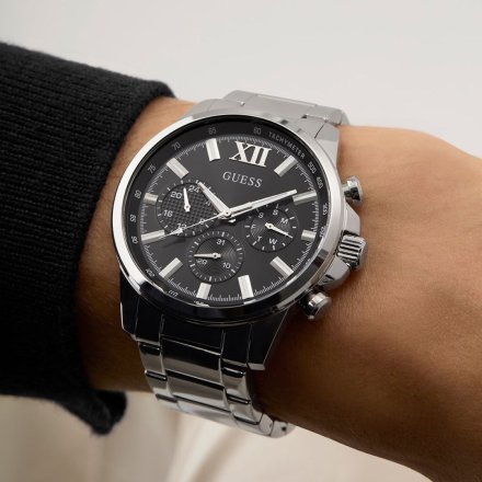 Guess Walker GW0900G1 srebrny zegarek męski czarna tarcza