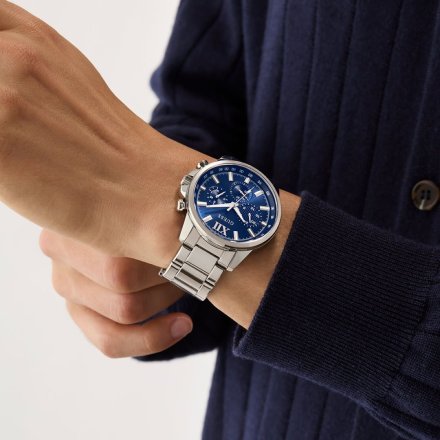 Guess Walker GW0900G4 srebrny zegarek męski niebieska tarcza