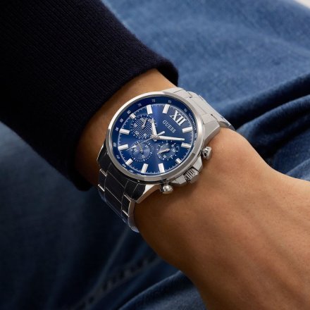 Guess Walker GW0900G4 srebrny zegarek męski niebieska tarcza