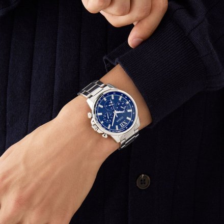 Guess Walker GW0900G4 srebrny zegarek męski niebieska tarcza