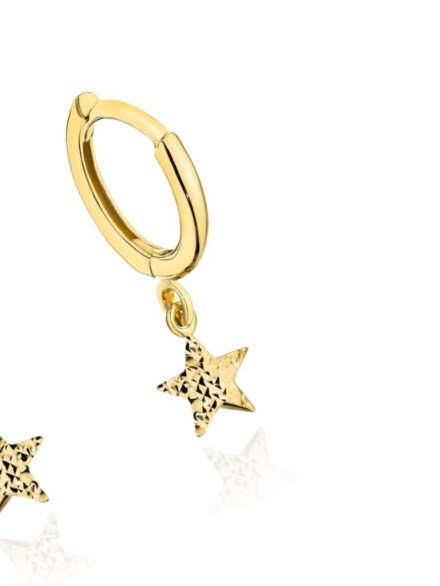 Kolczyki złote kółeczka z jednostronnie diamentowaną gwiazdką • Złoto 585 1.46 g