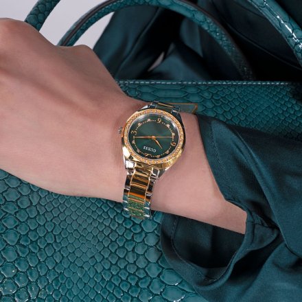 Guess Charlotte zegarek damski na bransolecie z zieloną tarczą GW0767L4